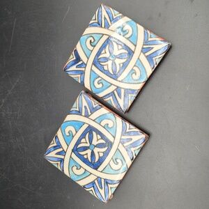 Hand painted terra Cotta set of two Moroccan tile coasters